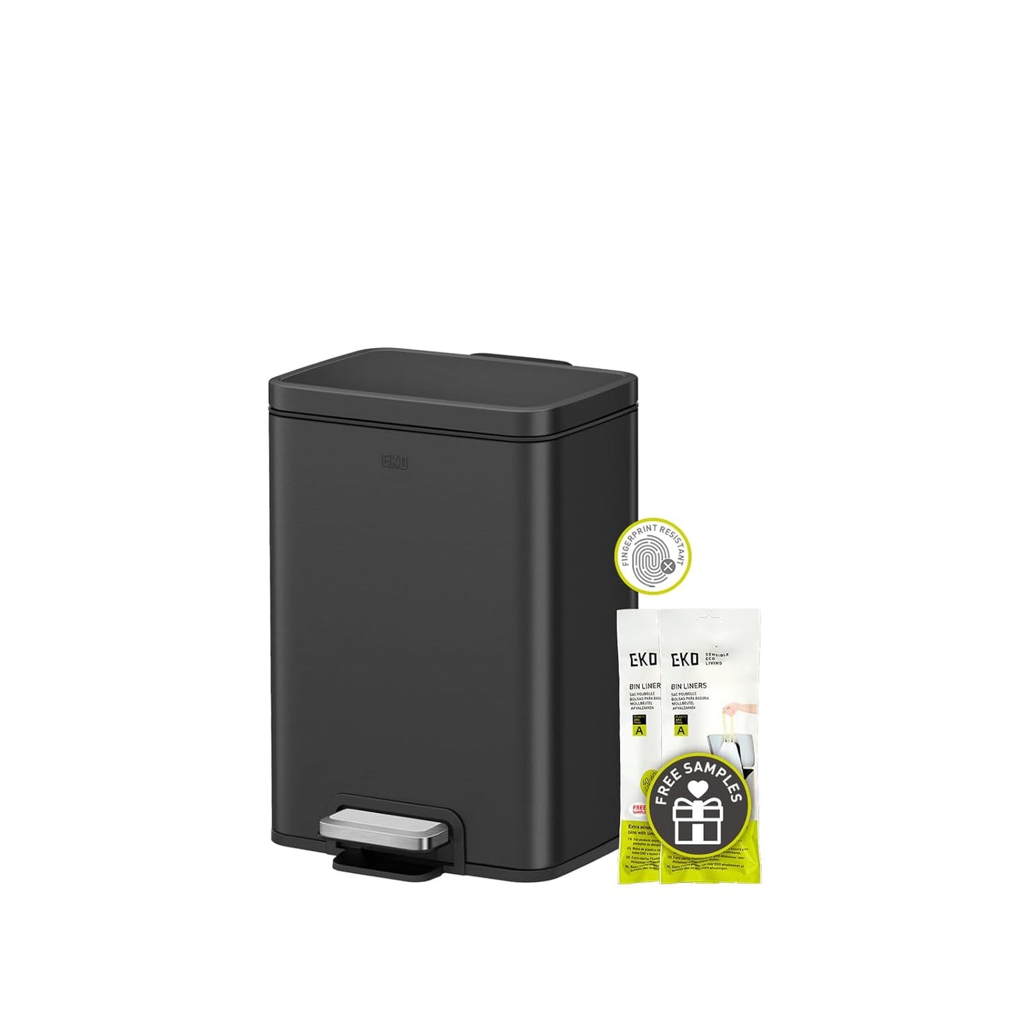 EKO Madison Matte Black 50 Liter/13.2 Gallon Step Trash Can with Inner Liner - Fingerprint Resistant Finish