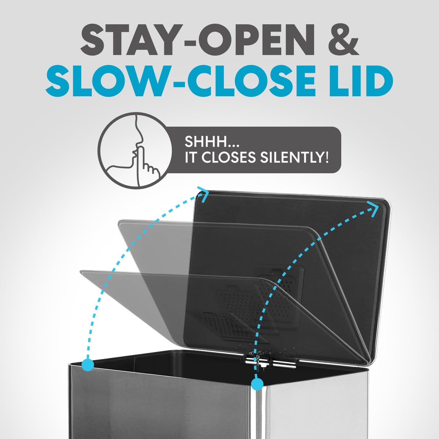 SIMPLI-MAGIC 50 Liter / 13.2 Gallon Soft-Close, Smudge Resistant Trash Can with Foot Pedal and Built in Filter- Stainless Steel, Sleek Finish