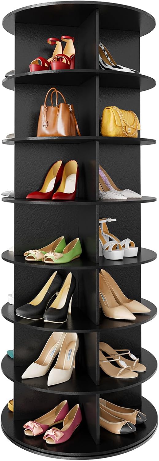 SpaceAid 7 Tier Rotating Shoe Rack Tower, Spinning Shoe Display Lazy Susan, Revolving 360 Shoe Rack Storage Round Carousel, Vertical Handbag Rotate Shoes Closet Organization (7-Tier White)