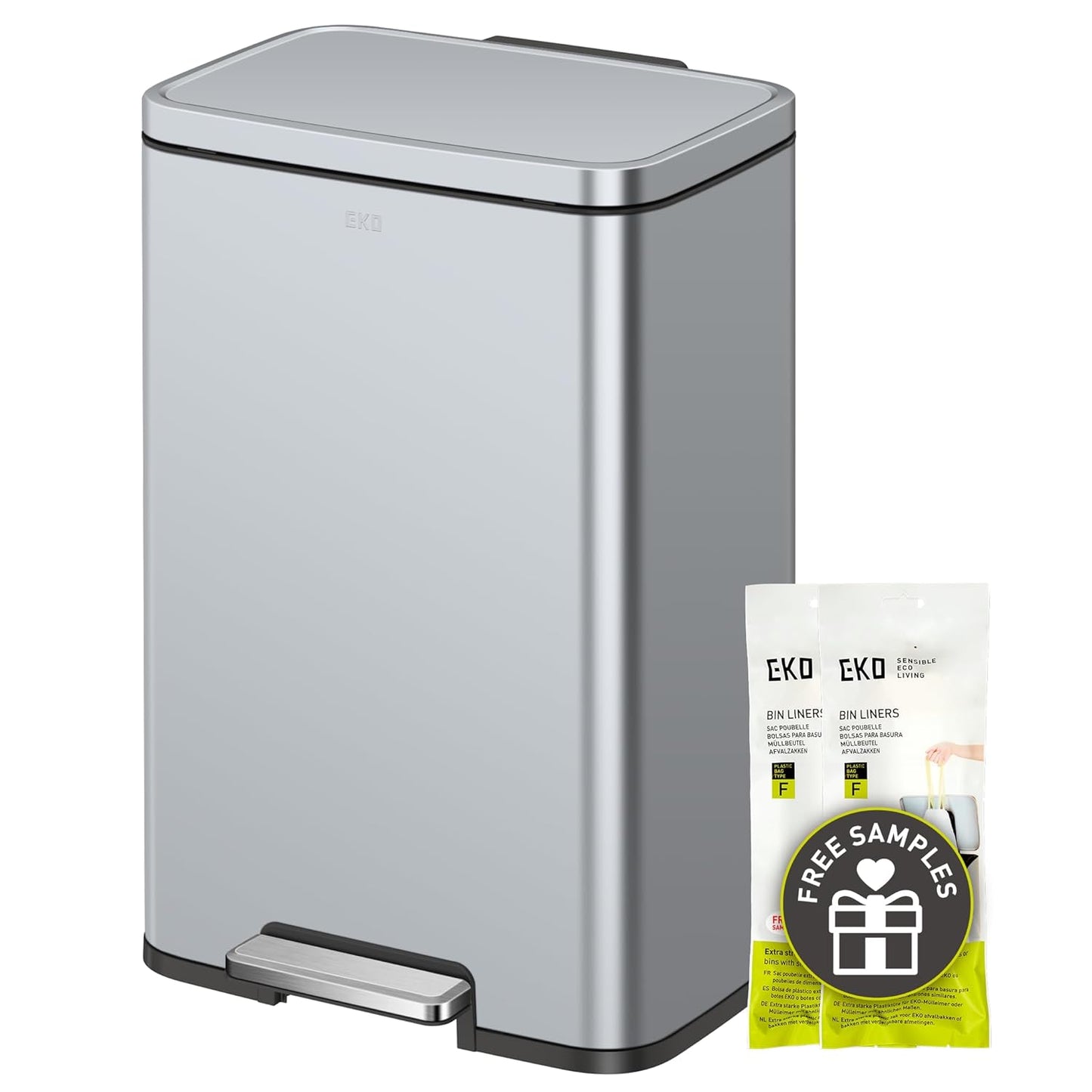 EKO Madison Matte Black 50 Liter/13.2 Gallon Step Trash Can with Inner Liner - Fingerprint Resistant Finish