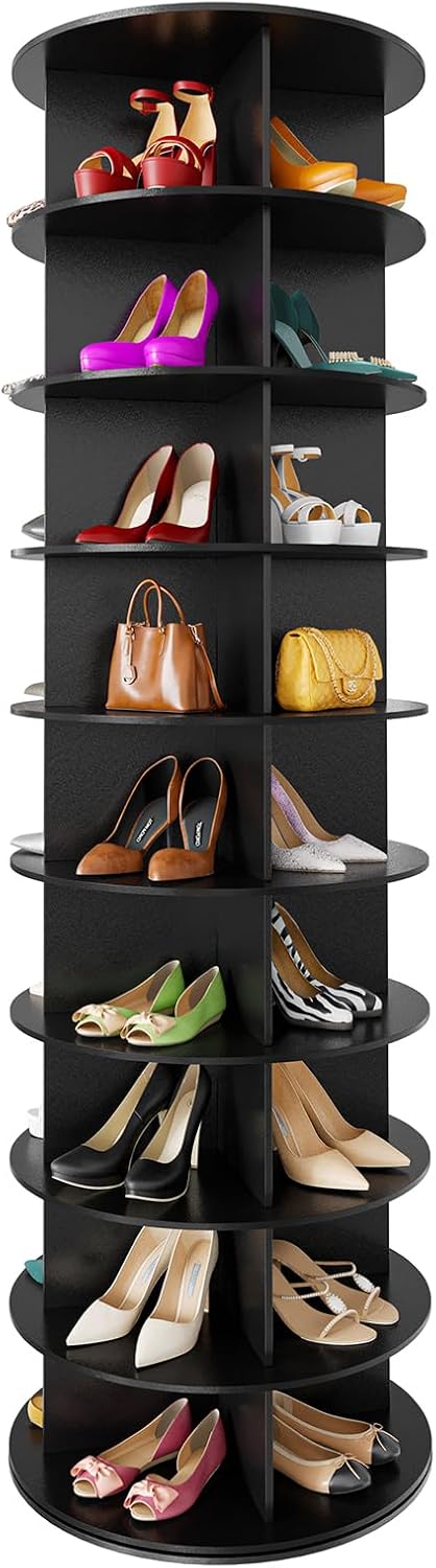 SpaceAid 7 Tier Rotating Shoe Rack Tower, Spinning Shoe Display Lazy Susan, Revolving 360 Shoe Rack Storage Round Carousel, Vertical Handbag Rotate Shoes Closet Organization (7-Tier White)