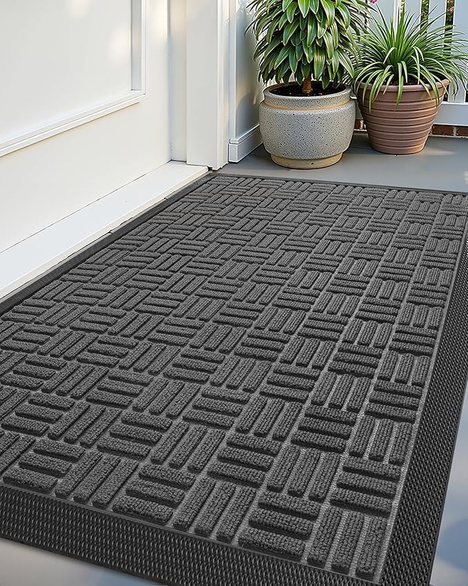 Color&Geometry Front Door Mat Outside Entrance, Heavy Duty Non Slip Low Profile Doormat for Entryway, Trap Dirt and Moisture Welcome Mats All-Weather, Easy Clean, Patio, Garage, 24"x36" Black