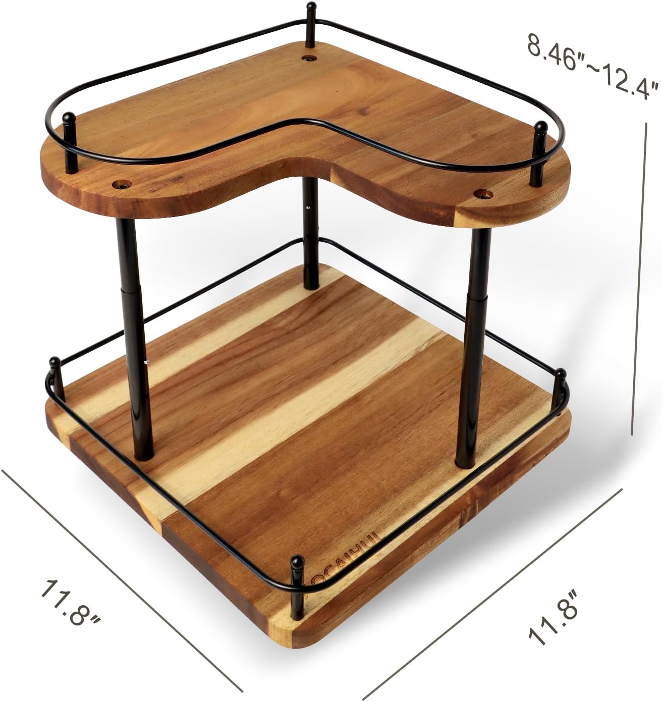 Acacia Wooden Spice Rack Organizer Lazy Susans Rotating Countertop 2 Tiered Display Shelf Kitchen Adjustable Height Spinning Spice Rack 11.8INCH Large Capacity