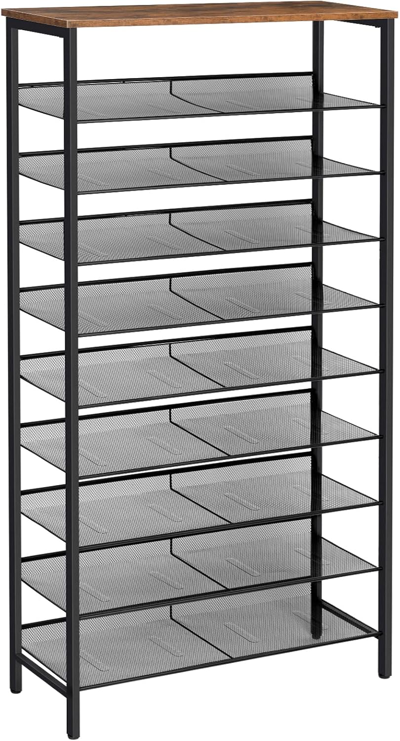 HOOBRO 8-Tier Shoe Rack, 29.5"L Shoe Shelf, Large Capacity Shoe Storage Organizer for 21-24 Pairs of Shoes, Front Door Entrance, Entryway, Hallway, Closet, Space Saver, Rustic Brown and Black BF18XJ01