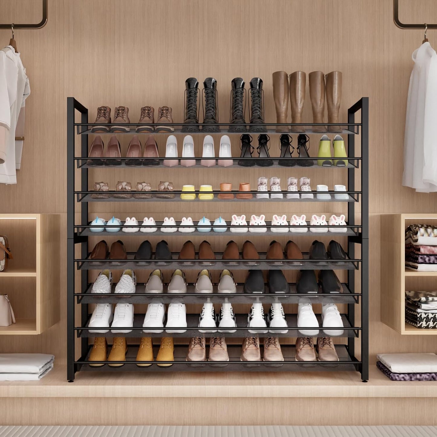 Metal Shoe Rack,Large 8 Tier Shoe Organizer, Heavy Duty Metal 4-Tier Stackable Shoe Storage Vertical Shoe Rack for Closet Front Door,Entrance,Entryway,Garage,Up to 50 Pairs,Black