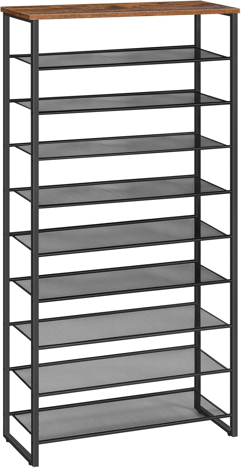 HOOBRO 10-Tier Shoe Rack, 29.5" L Shoe Storage Organizer, Large Capacity Shoe Shelf for Front Door Entrance, Entryway, Hallway, Holds 36-40 Pairs of Shoes, Closet, Rustic Brown and Black BF107XJ01