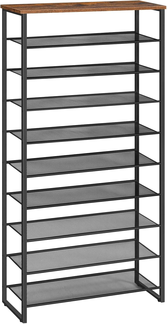 HOOBRO 10-Tier Shoe Rack, 29.5" L Shoe Storage Organizer, Large Capacity Shoe Shelf for Front Door Entrance, Entryway, Hallway, Holds 36-40 Pairs of Shoes, Closet, Rustic Brown and Black BF107XJ01