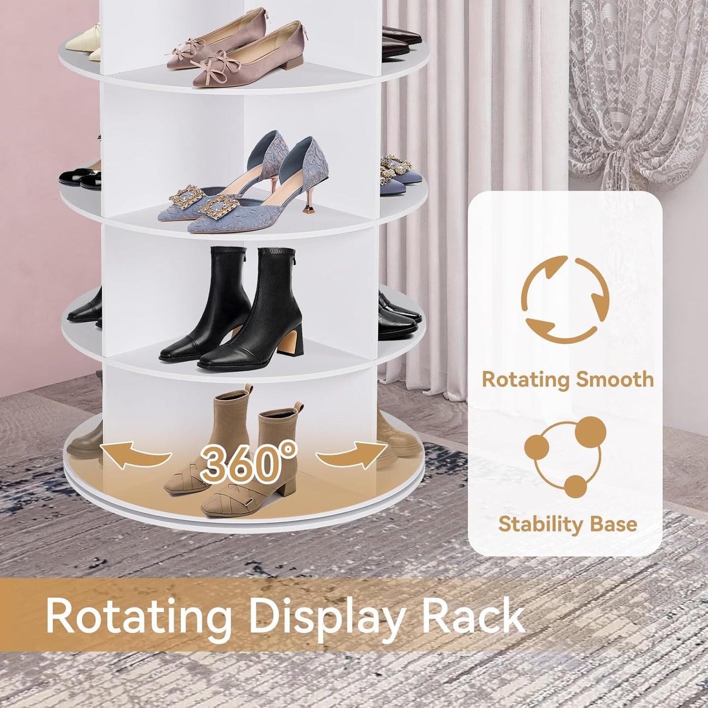 Rotating Shoe Rack Tower, 7 Tier 28 Pairs Large Shoe Storage Organizer, Space-Saving Free Standing Shoe Racks, 360° Revolving Round Shoe Rack for Closet Handbag Display, White