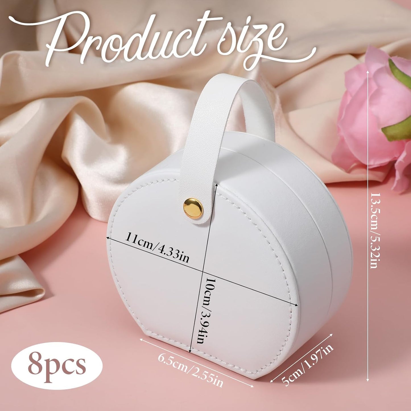 8 Pack Travel Jewelry Case, Bridesmaid Gift Boxes, Portable Mini Jewelrys Holder, Small Round Jewelry Box, PU Leather Small Earring Storage Organizer(White)