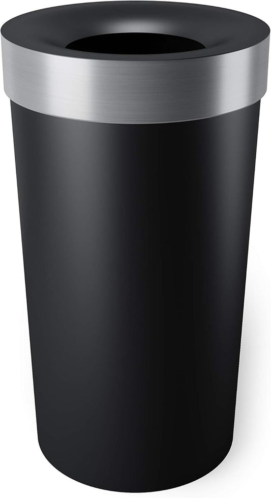 Umbra Vento Kitchen Trash Can with Open Top, Large 16-Gallon (62 L) Capacity, Black/Nickel