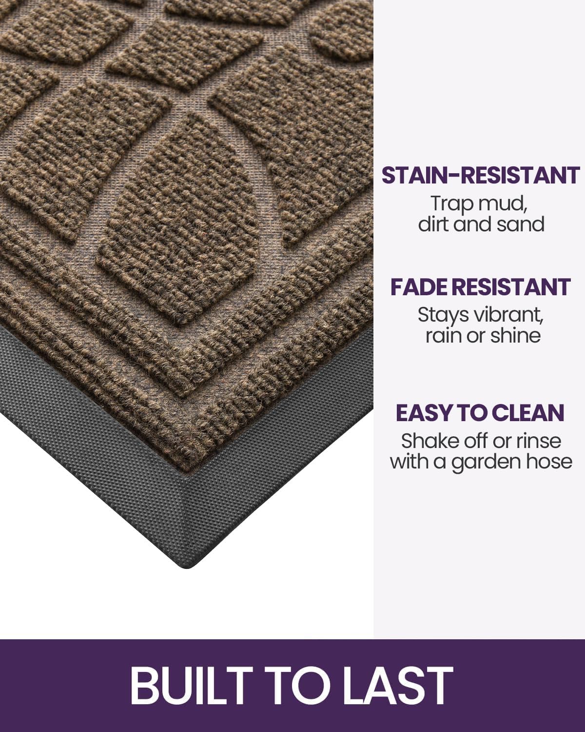 DEXI Front Door Mat Outside Entrance, Heavy Duty Non Slip Low Profile Doormat for Entryway, Trap Dirt and Moisture Welcome Mats, Easy Clean, Patio, Garage, 6x4, Brown