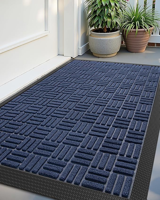 Color&Geometry Front Door Mat Outside Entrance, Heavy Duty Non Slip Low Profile Doormat for Entryway, Trap Dirt and Moisture Welcome Mats All-Weather, Easy Clean, Patio, Garage, 24"x36" Black