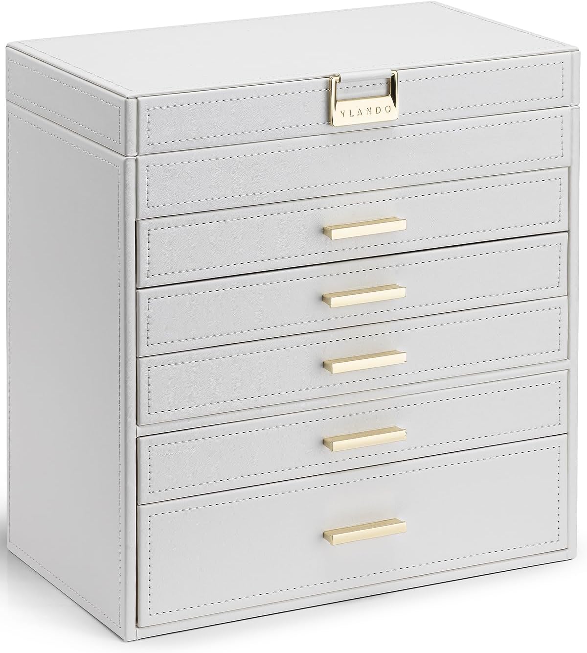 Vlando 6 Layer Large Jewelry Box - Jewelry Holder Organizer, Jewelry Box Organizer for Drawer Necklace Ring Bracelet and Watch, Birthday Gift for Loved Ones - Beige