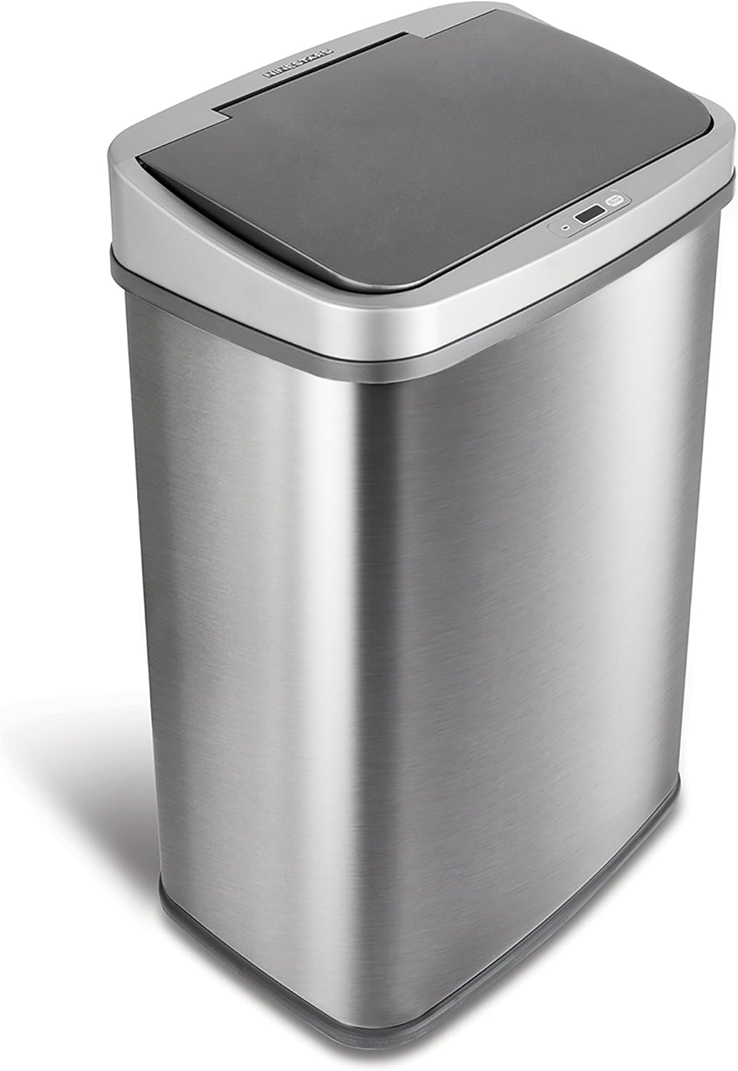 Ninestars Automatic Touchless Infrared Motion Sensor Trash Can, 13 Gal 50L, Stainless Steel Base (Rectangular, Black Lid), Black Trim