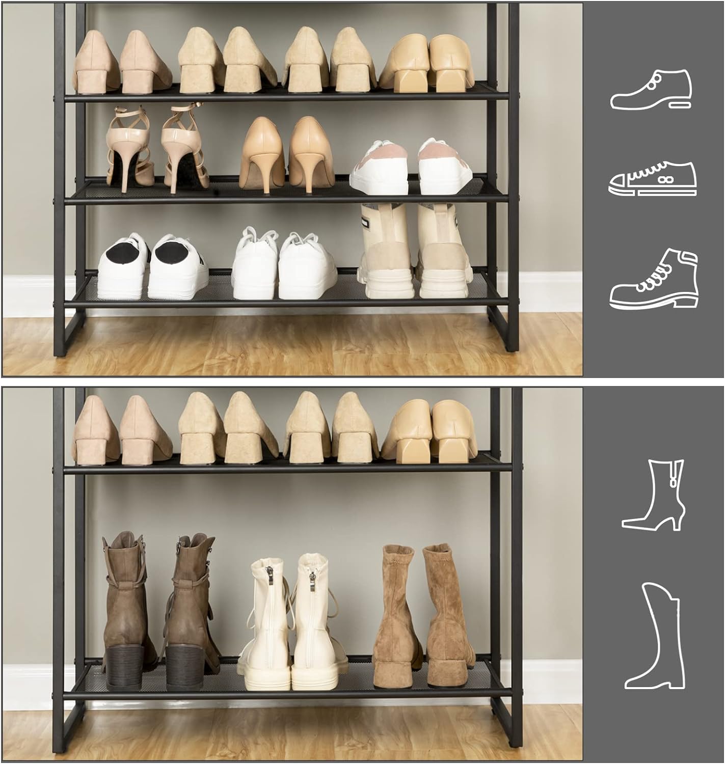 HOOBRO 10-Tier Shoe Rack, 29.5" L Shoe Storage Organizer, Large Capacity Shoe Shelf for Front Door Entrance, Entryway, Hallway, Holds 36-40 Pairs of Shoes, Closet, Rustic Brown and Black BF107XJ01