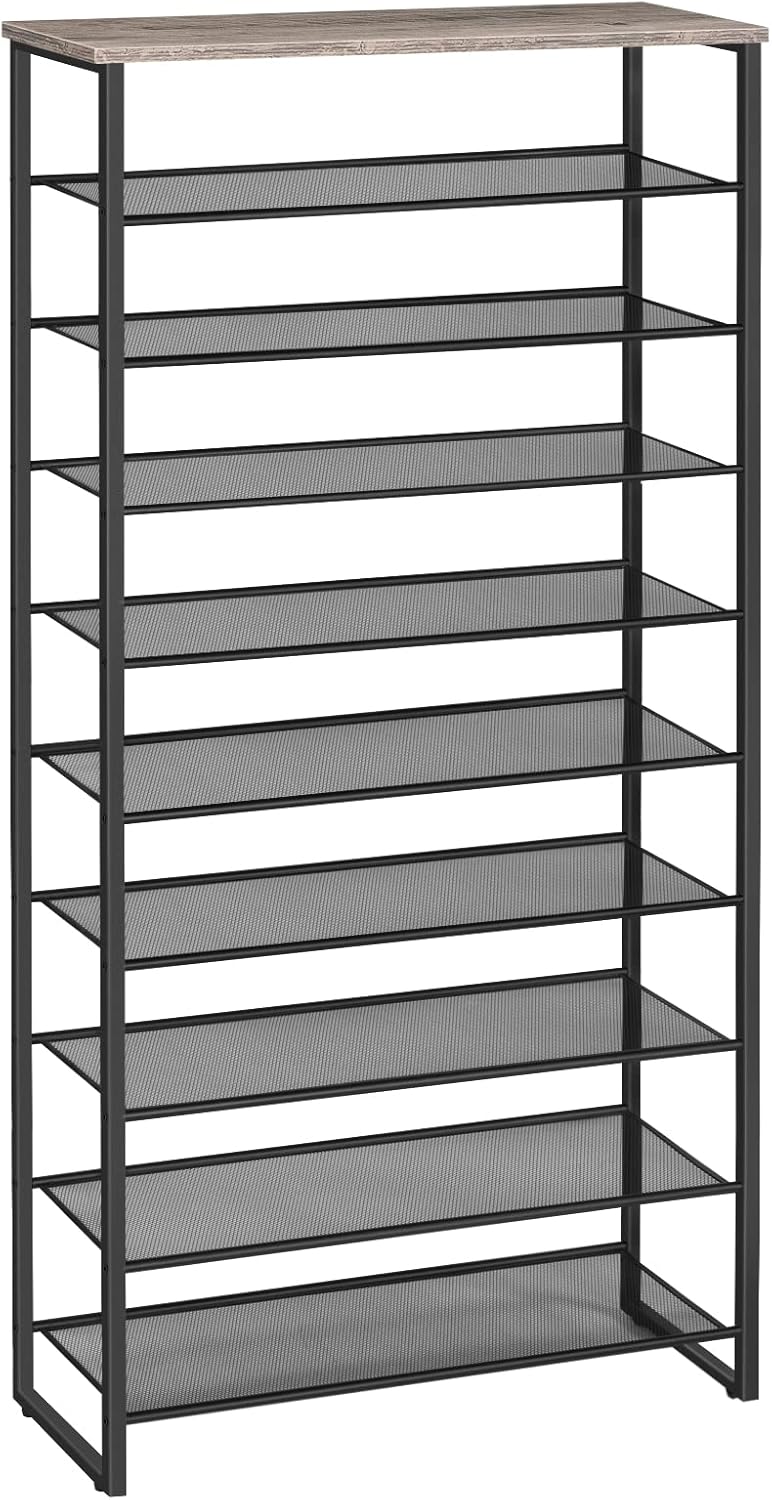 HOOBRO 10-Tier Shoe Rack, 29.5" L Shoe Storage Organizer, Large Capacity Shoe Shelf for Front Door Entrance, Entryway, Hallway, Holds 36-40 Pairs of Shoes, Closet, Rustic Brown and Black BF107XJ01