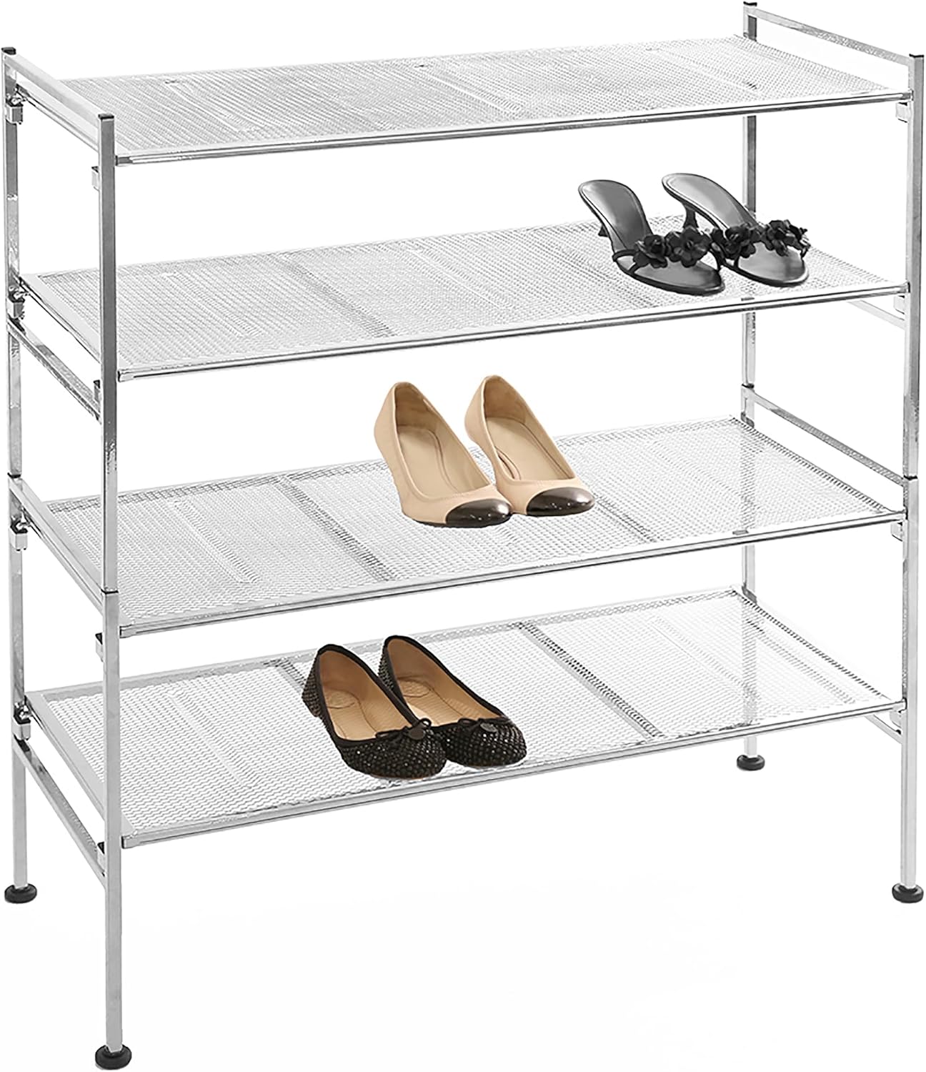 Seville Classics Sturdy Freestanding Storage Shelf for Bedroom, Closet, Entryway, Dorm Room Organizer, Stackable Durable Metal Shoe Rack, Espresso Slat, 3-Tier (2-Pack)