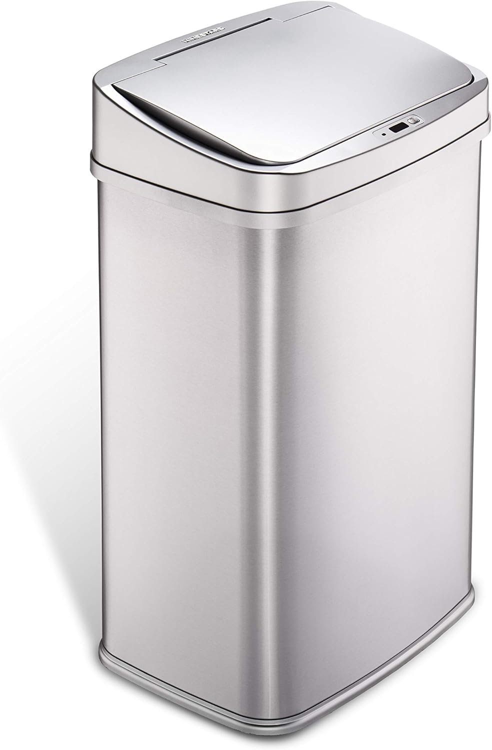 Ninestars Automatic Touchless Infrared Motion Sensor Trash Can, 13 Gal 50L, Stainless Steel Base (Rectangular, Black Lid), Black Trim