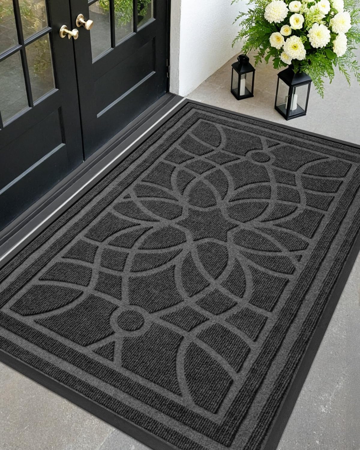 DEXI Front Door Mat Outside Entrance, Heavy Duty Non Slip Low Profile Doormat for Entryway, Trap Dirt and Moisture Welcome Mats, Easy Clean, Patio, Garage, 6x4, Brown