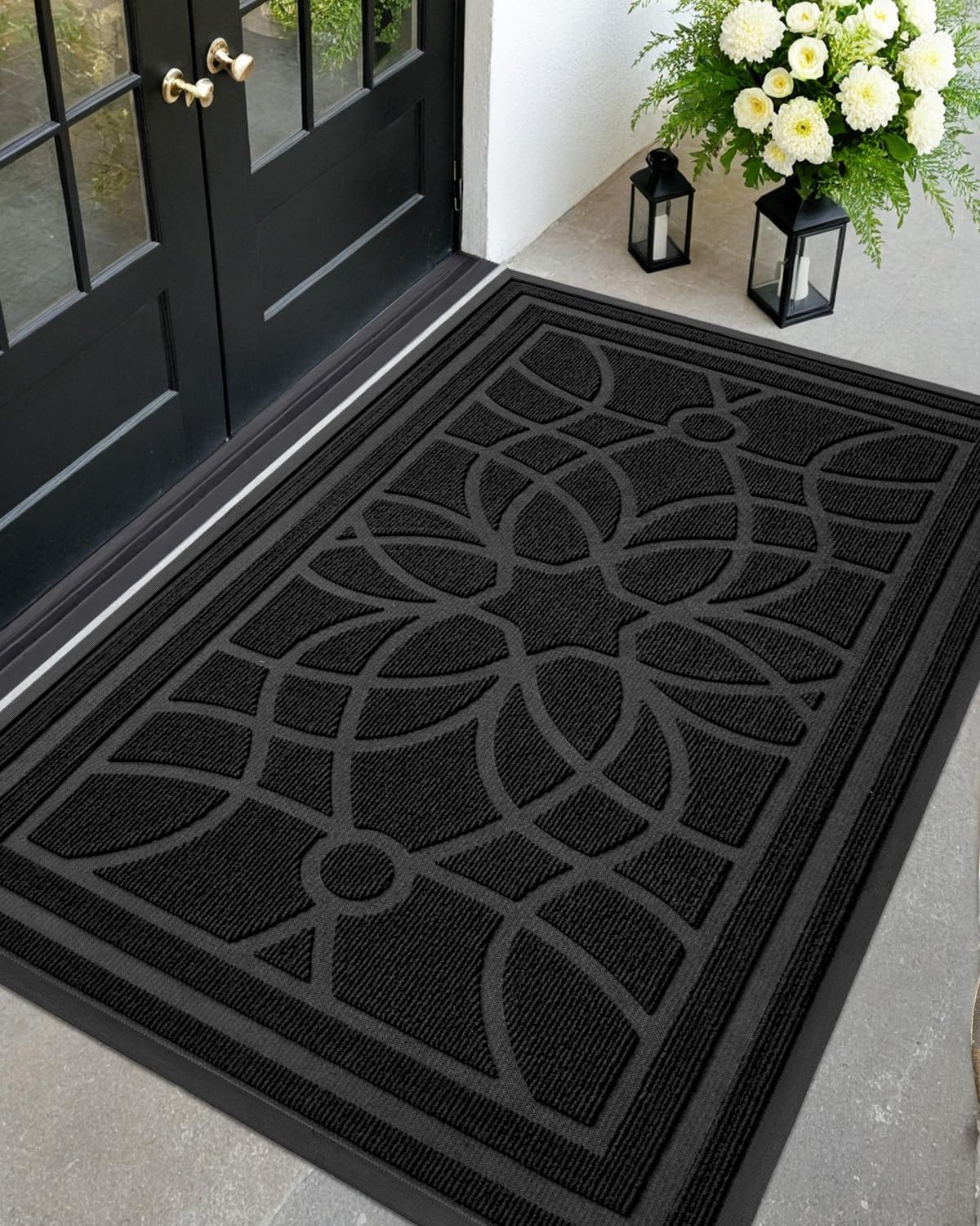 DEXI Front Door Mat Outside Entrance, Heavy Duty Non Slip Low Profile Doormat for Entryway, Trap Dirt and Moisture Welcome Mats, Easy Clean, Patio, Garage, 6x4, Brown