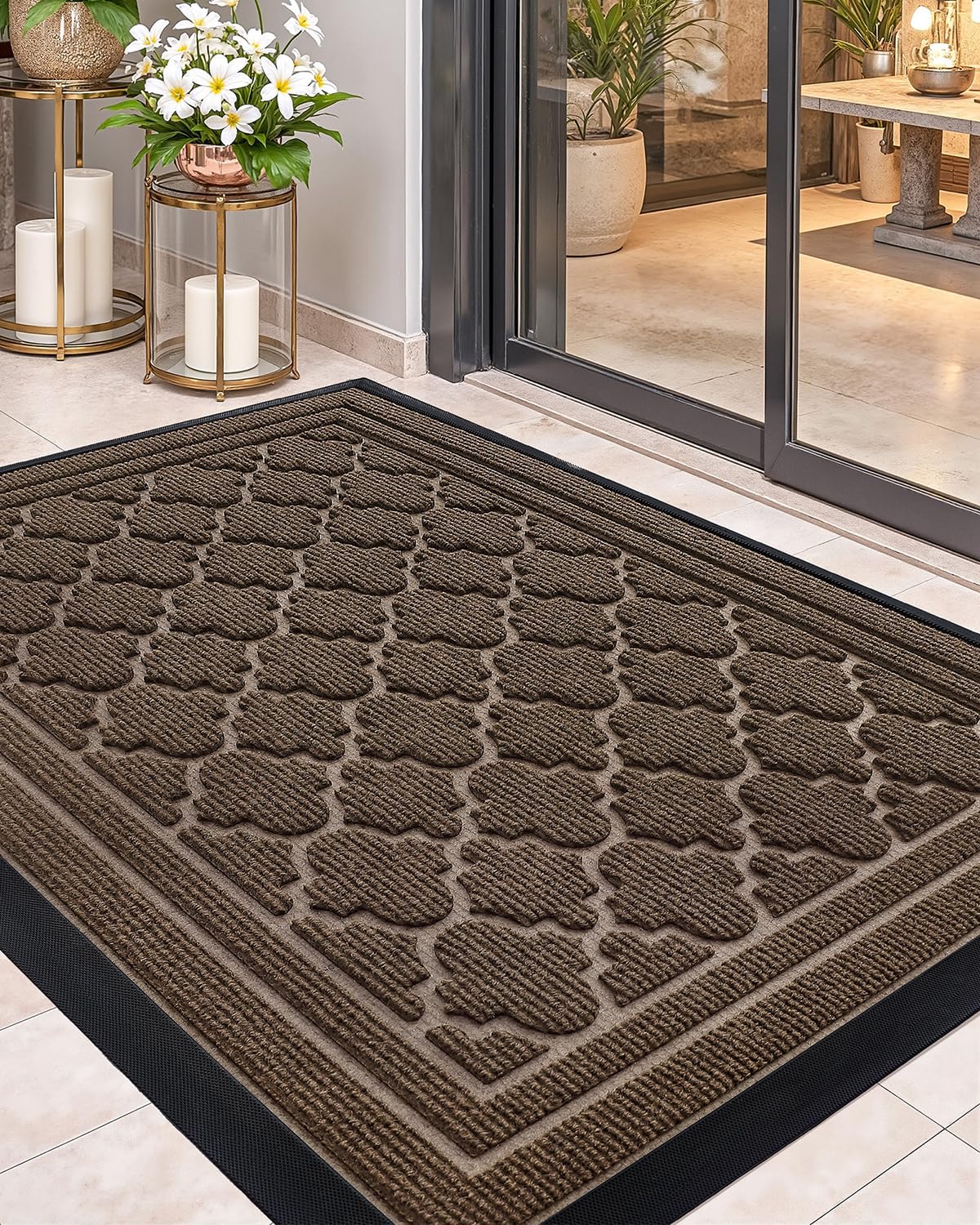 Color&Geometry Front Door Mat Outside Entrance, Heavy Duty Non Slip Low Profile Doormat for Entryway, Trap Dirt and Moisture Welcome Mats All-Weather, Easy Clean, Patio, Garage, 24"x36" Black