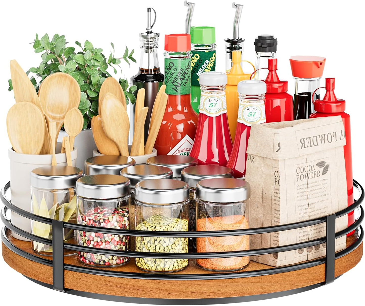 Lazy Susan Turntable Organizer Adjustable - 2 Tier Wood Rotating Spice Rack 12 Inch Lazy Susan for Kitchen Countertop Cabinet Pantry Cupboard Dining Table Bathroom Coffee Bar Home Storage