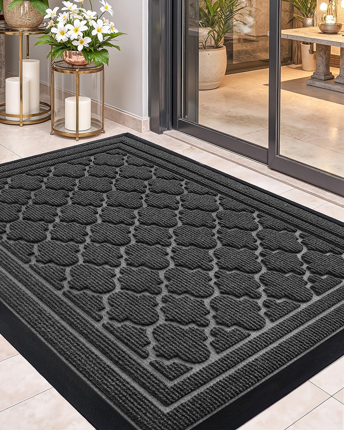 Color&Geometry Front Door Mat Outside Entrance, Heavy Duty Non Slip Low Profile Doormat for Entryway, Trap Dirt and Moisture Welcome Mats All-Weather, Easy Clean, Patio, Garage, 24"x36" Black