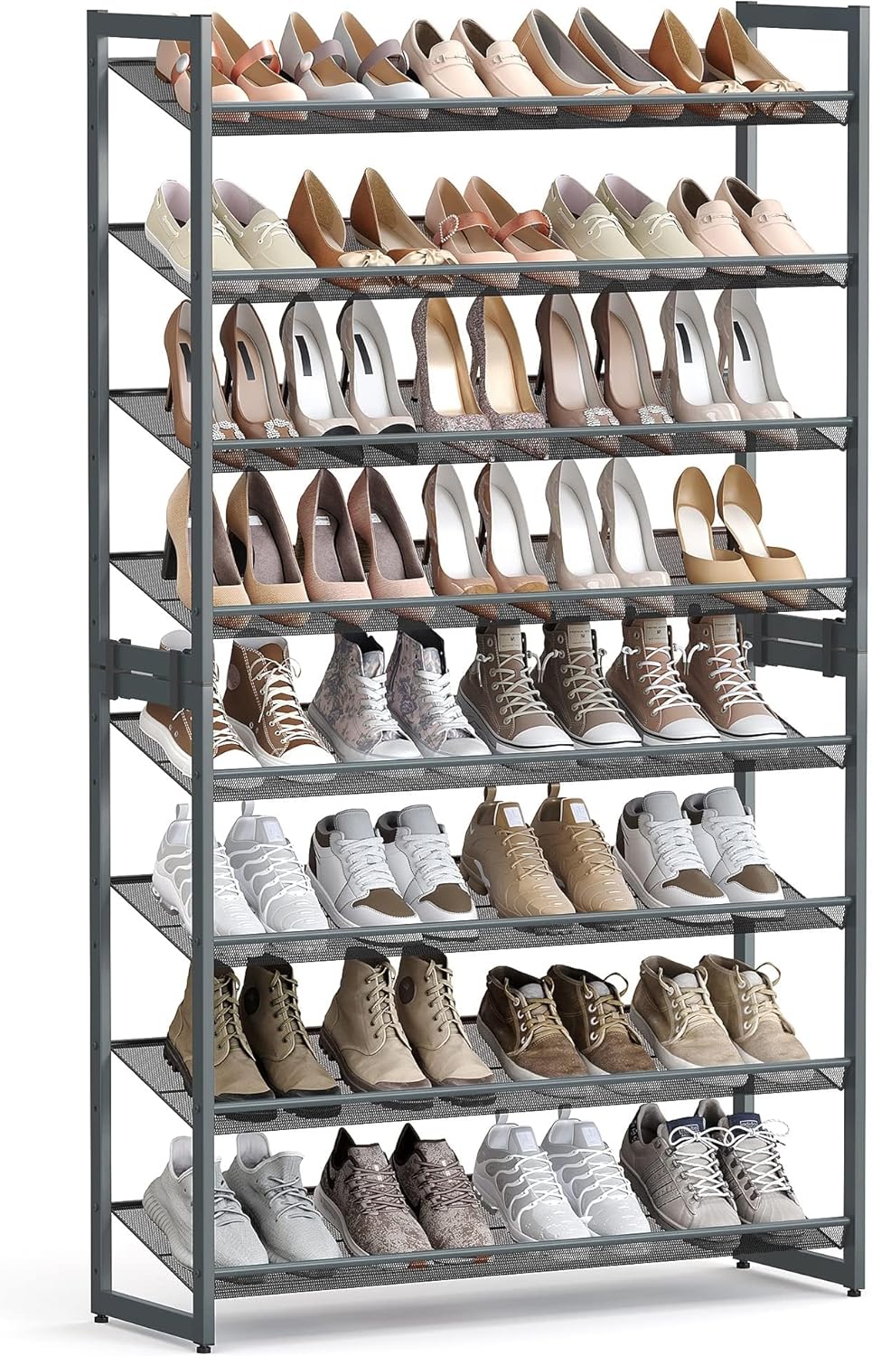 SONGMICS Shoe Rack, 8-Tier Shoe Organizer, Metal Rack for Garage, Set of 2, 4-Tier Stackable Shelf, with Adjustable Flat or Angled Shelves, 32-40 Pairs, Ink Black ULMR08B