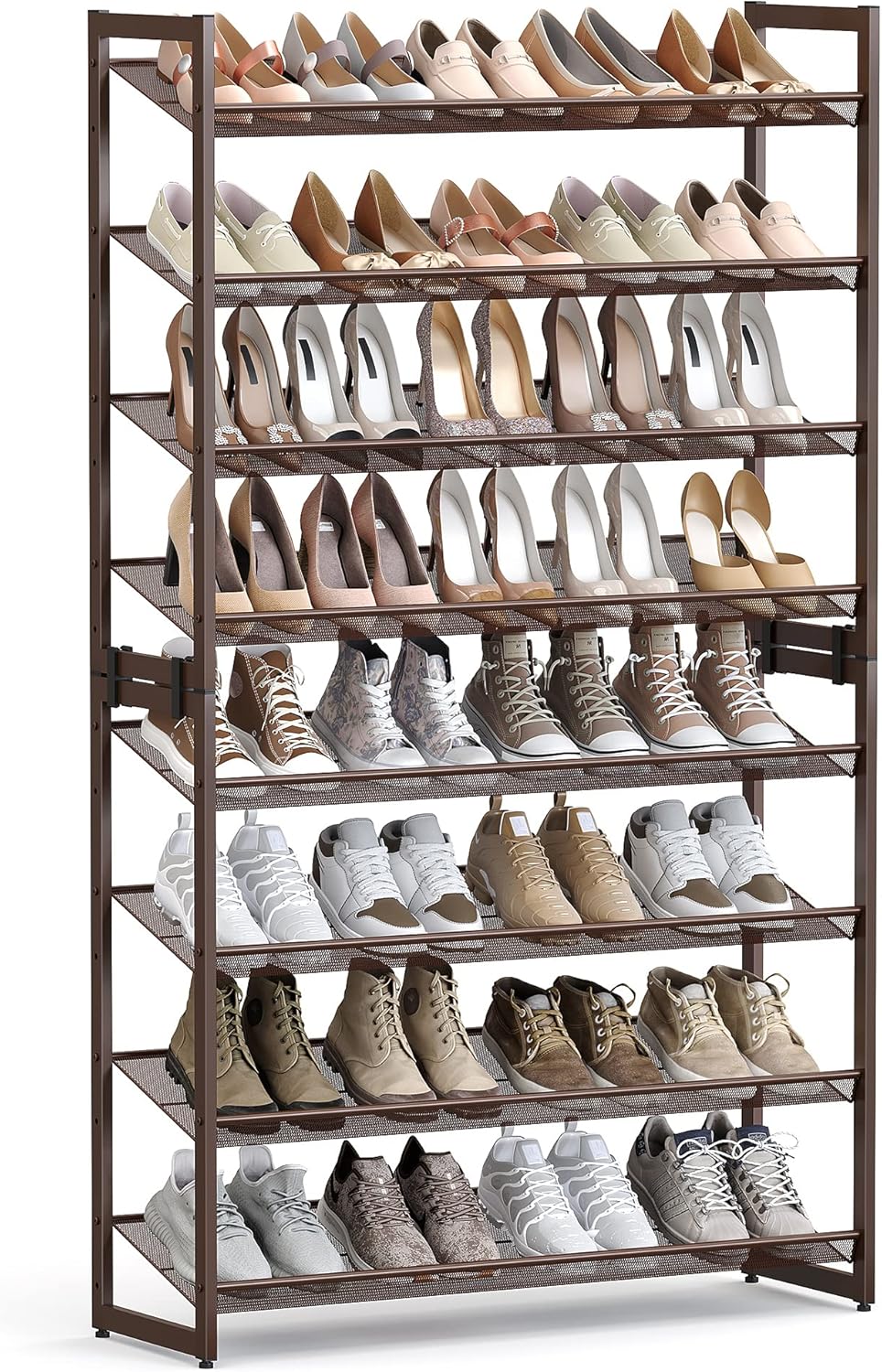 SONGMICS Shoe Rack, 8-Tier Shoe Organizer, Metal Rack for Garage, Set of 2, 4-Tier Stackable Shelf, with Adjustable Flat or Angled Shelves, 32-40 Pairs, Ink Black ULMR08B