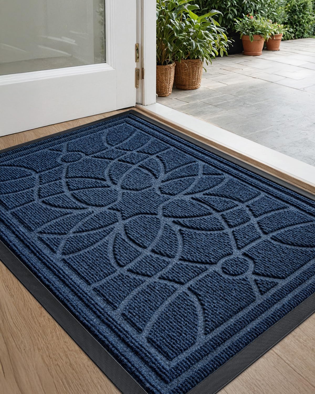 DEXI Front Door Mat Outside Entrance, Heavy Duty Non Slip Low Profile Doormat for Entryway, Trap Dirt and Moisture Welcome Mats, Easy Clean, Patio, Garage, 6x4, Brown
