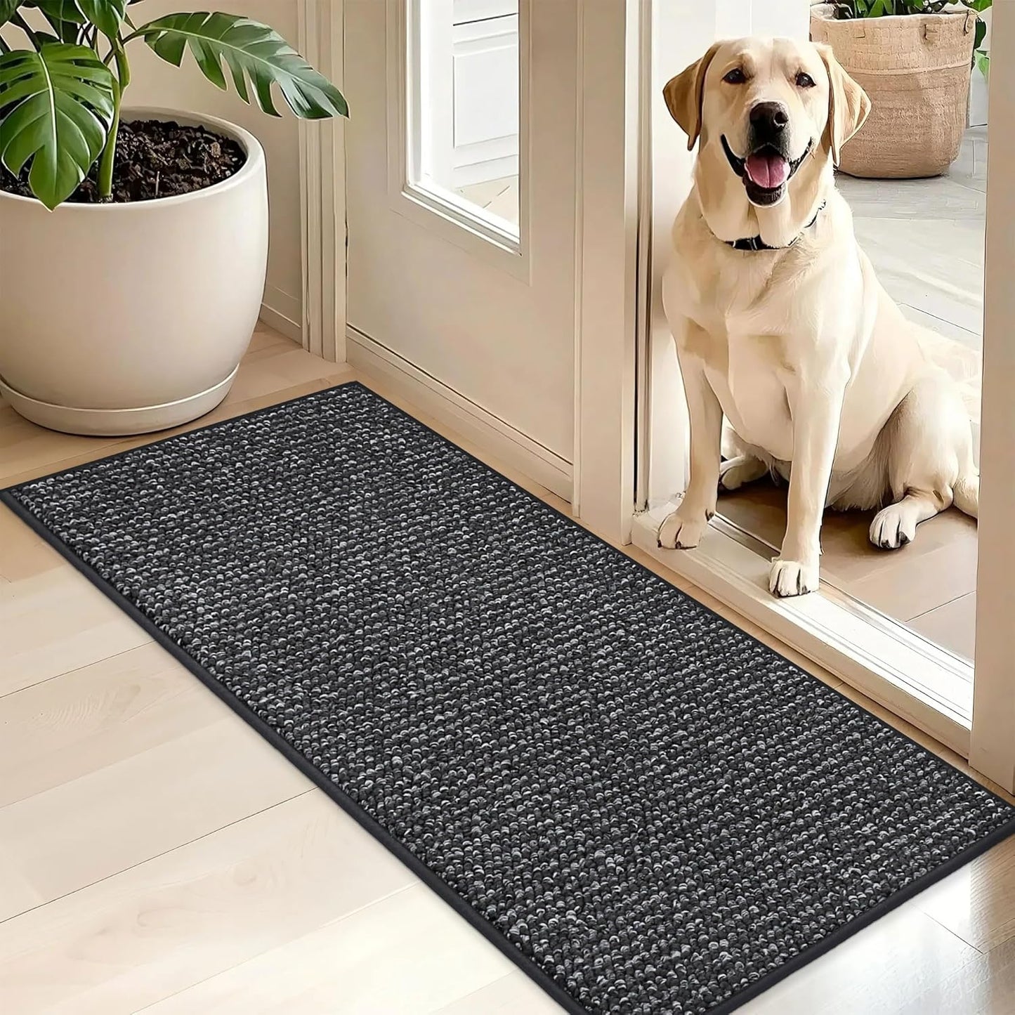 BEQHAUSE Dirt Trapper Door Mat 36" x 60", Non-Slip Washable Doormats Entrance Mat, Dirt Resistant and Absorbent Welcome Mat, Low Profile Floor Mats for Front Back Door and Entryway, Beige