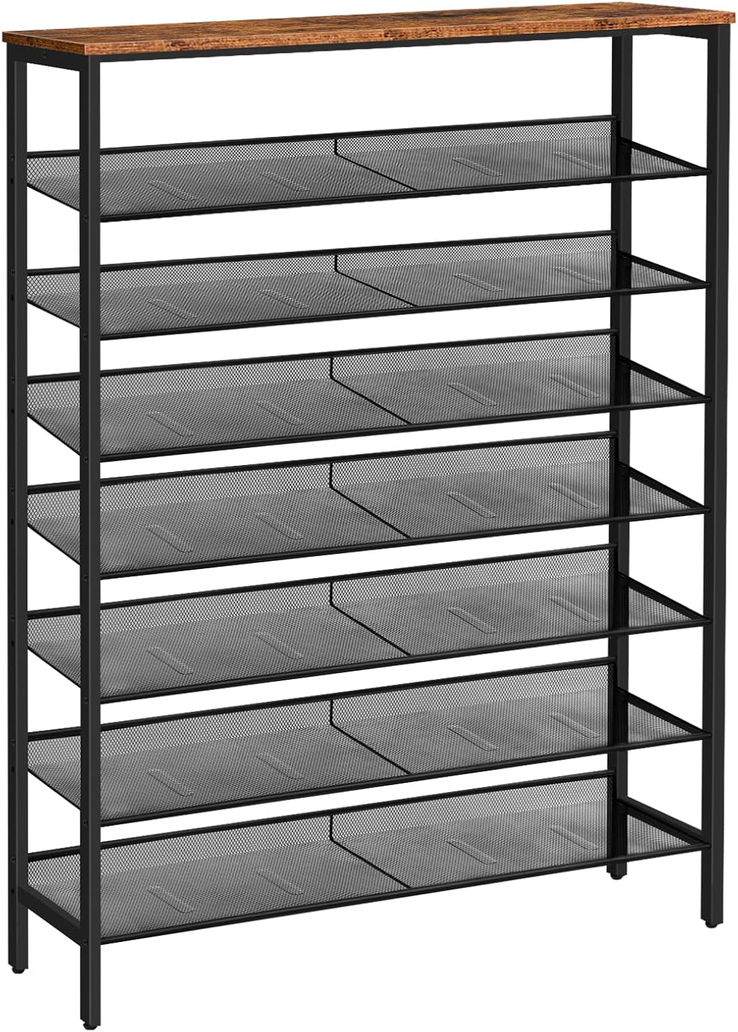HOOBRO 8-Tier Shoe Rack, 29.5"L Shoe Shelf, Large Capacity Shoe Storage Organizer for 21-24 Pairs of Shoes, Front Door Entrance, Entryway, Hallway, Closet, Space Saver, Rustic Brown and Black BF18XJ01