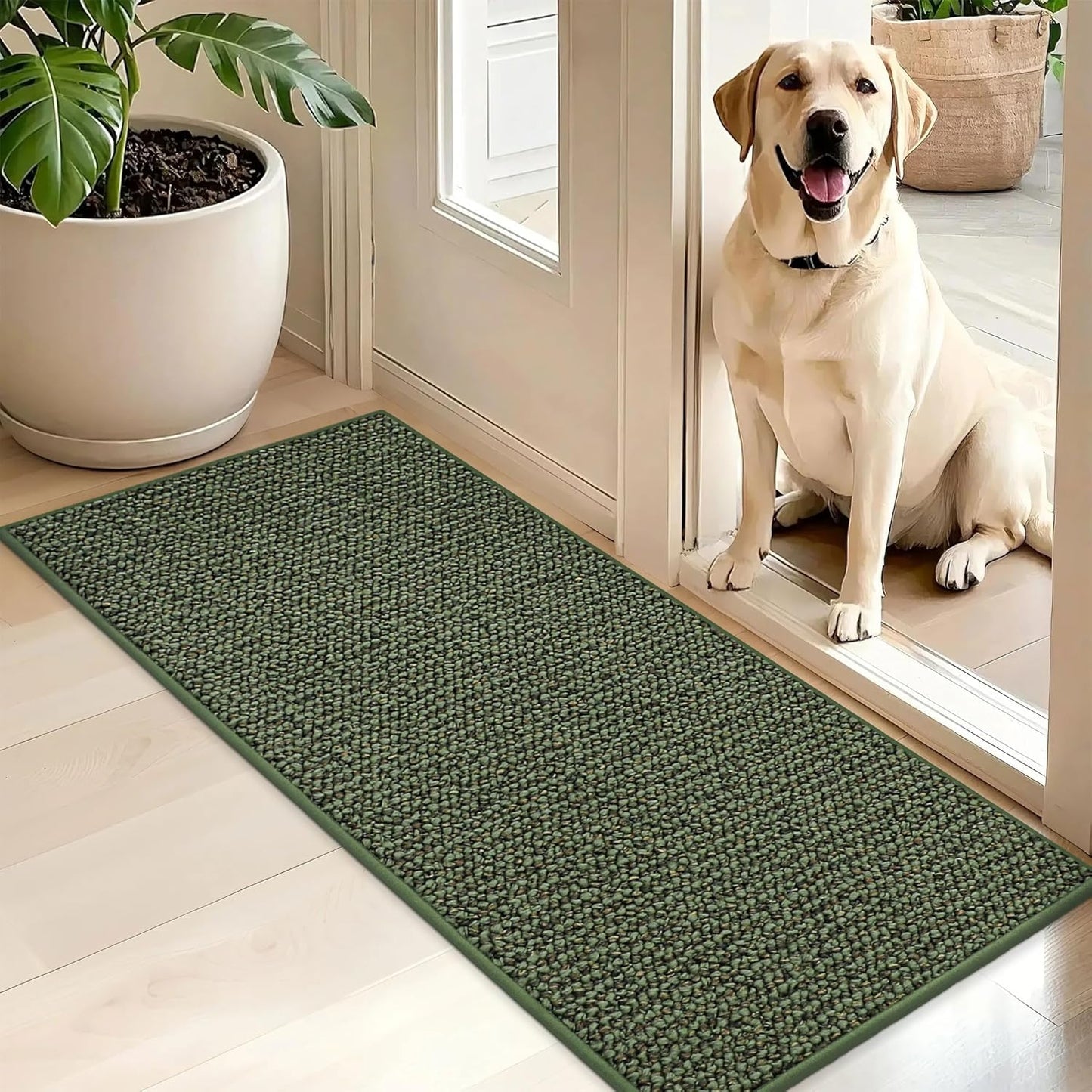 BEQHAUSE Dirt Trapper Door Mat 36" x 60", Non-Slip Washable Doormats Entrance Mat, Dirt Resistant and Absorbent Welcome Mat, Low Profile Floor Mats for Front Back Door and Entryway, Beige