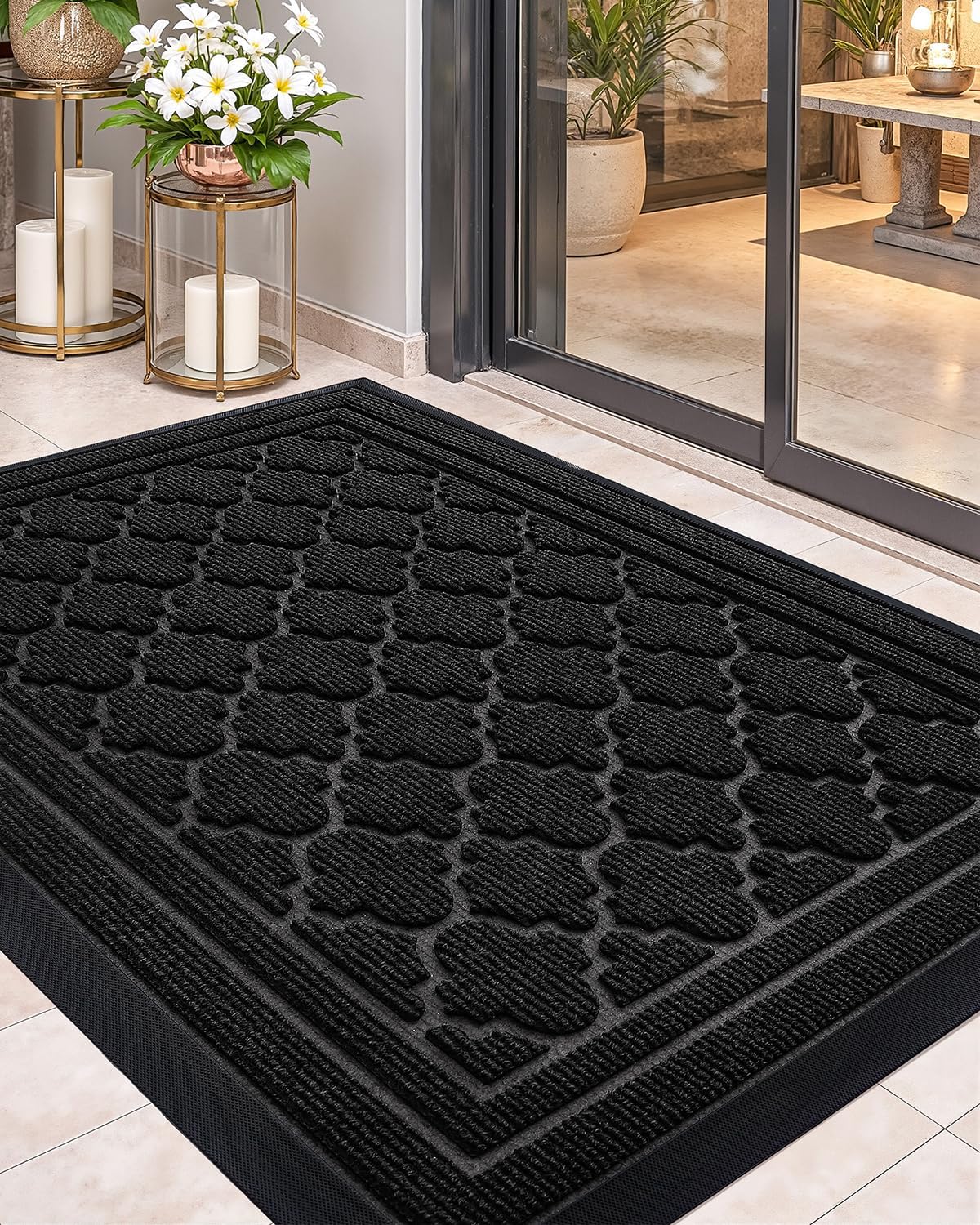 Color&Geometry Front Door Mat Outside Entrance, Heavy Duty Non Slip Low Profile Doormat for Entryway, Trap Dirt and Moisture Welcome Mats All-Weather, Easy Clean, Patio, Garage, 24"x36" Black