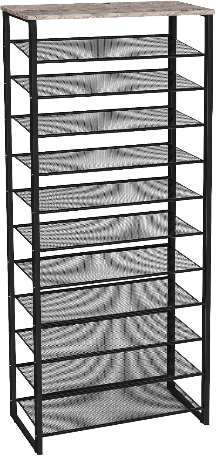 HOOBRO 10-Tier Shoe Rack, 29.5" L Shoe Storage Organizer, Large Capacity Shoe Shelf for Front Door Entrance, Entryway, Hallway, Holds 36-40 Pairs of Shoes, Closet, Rustic Brown and Black BF107XJ01