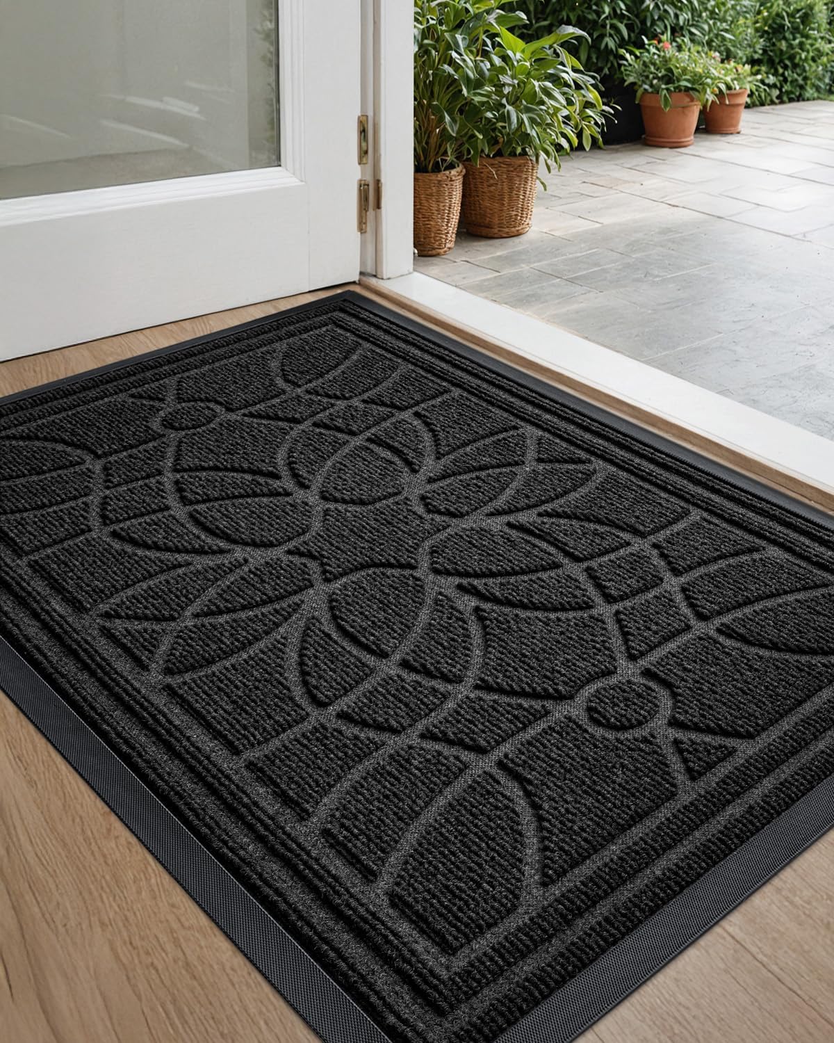 DEXI Front Door Mat Outside Entrance, Heavy Duty Non Slip Low Profile Doormat for Entryway, Trap Dirt and Moisture Welcome Mats, Easy Clean, Patio, Garage, 6x4, Brown