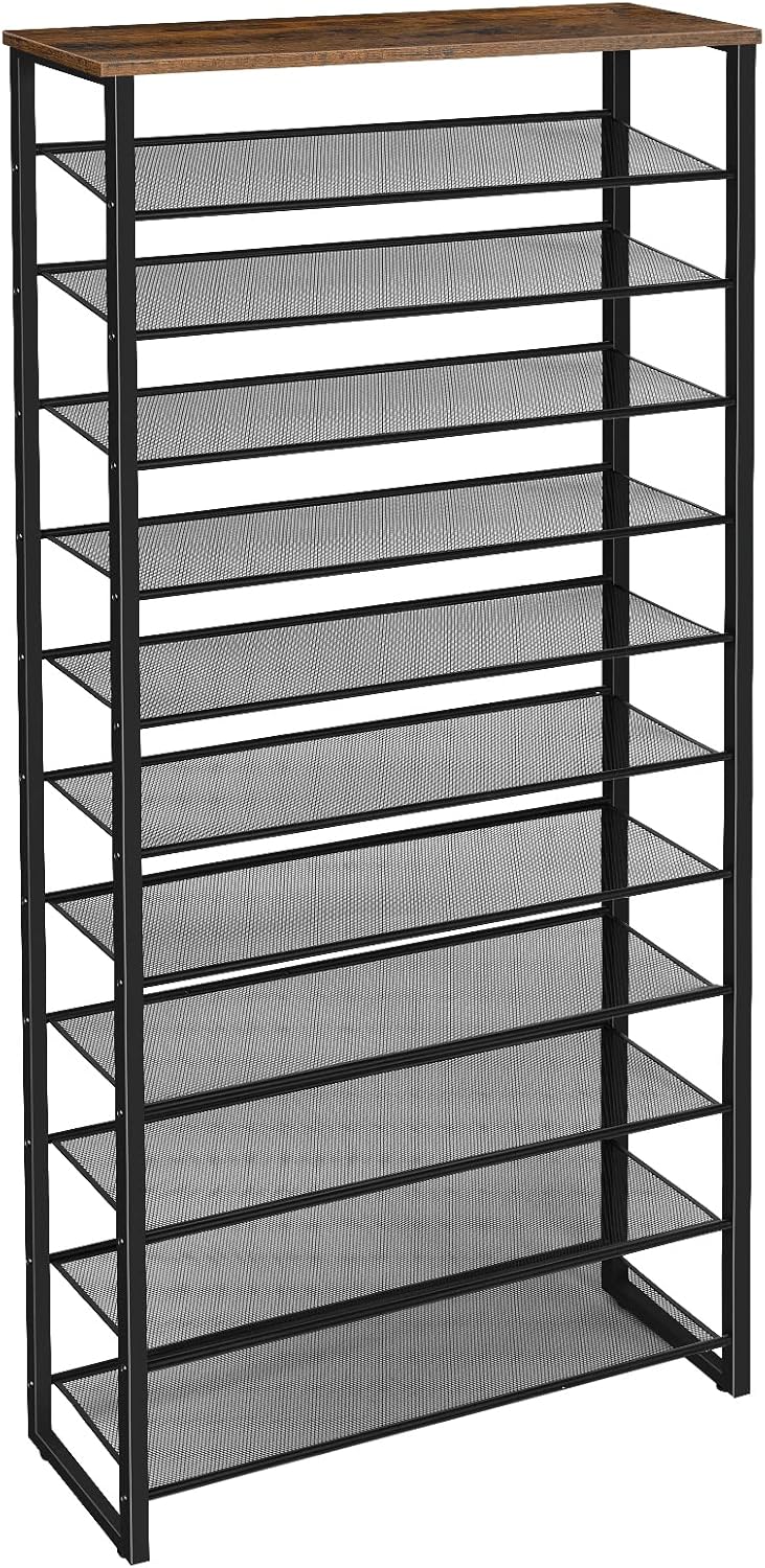 HOOBRO 10-Tier Shoe Rack, 29.5" L Shoe Storage Organizer, Large Capacity Shoe Shelf for Front Door Entrance, Entryway, Hallway, Holds 36-40 Pairs of Shoes, Closet, Rustic Brown and Black BF107XJ01