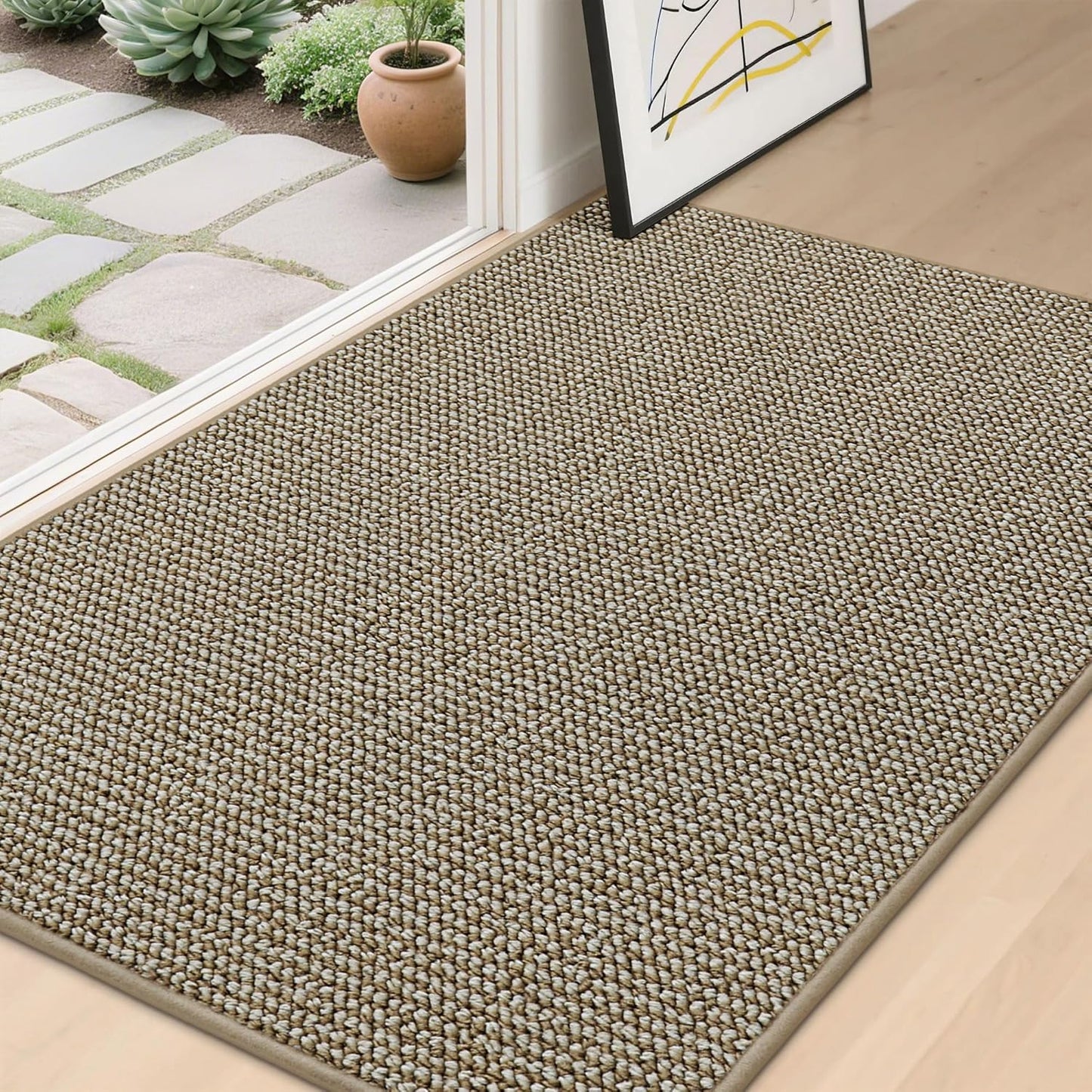 BEQHAUSE Dirt Trapper Door Mat 36" x 60", Non-Slip Washable Doormats Entrance Mat, Dirt Resistant and Absorbent Welcome Mat, Low Profile Floor Mats for Front Back Door and Entryway, Beige