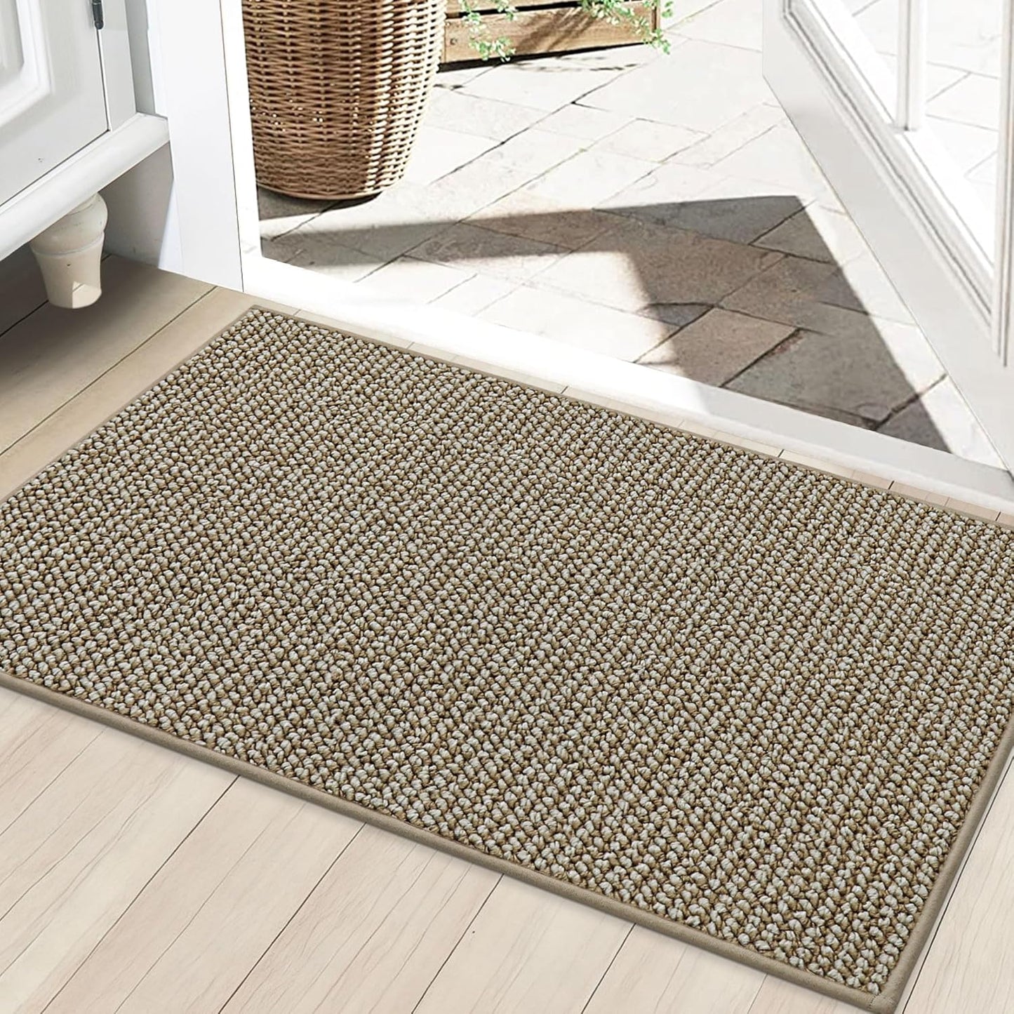 BEQHAUSE Dirt Trapper Door Mat 36" x 60", Non-Slip Washable Doormats Entrance Mat, Dirt Resistant and Absorbent Welcome Mat, Low Profile Floor Mats for Front Back Door and Entryway, Beige
