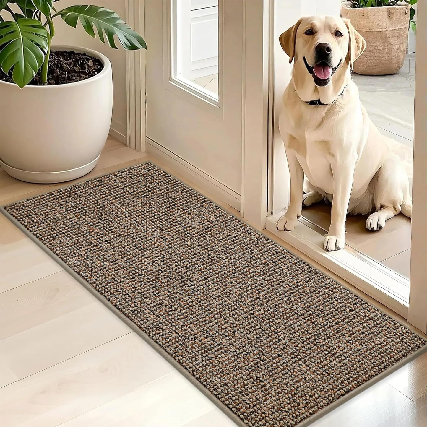 BEQHAUSE Dirt Trapper Door Mat 36" x 60", Non-Slip Washable Doormats Entrance Mat, Dirt Resistant and Absorbent Welcome Mat, Low Profile Floor Mats for Front Back Door and Entryway, Beige