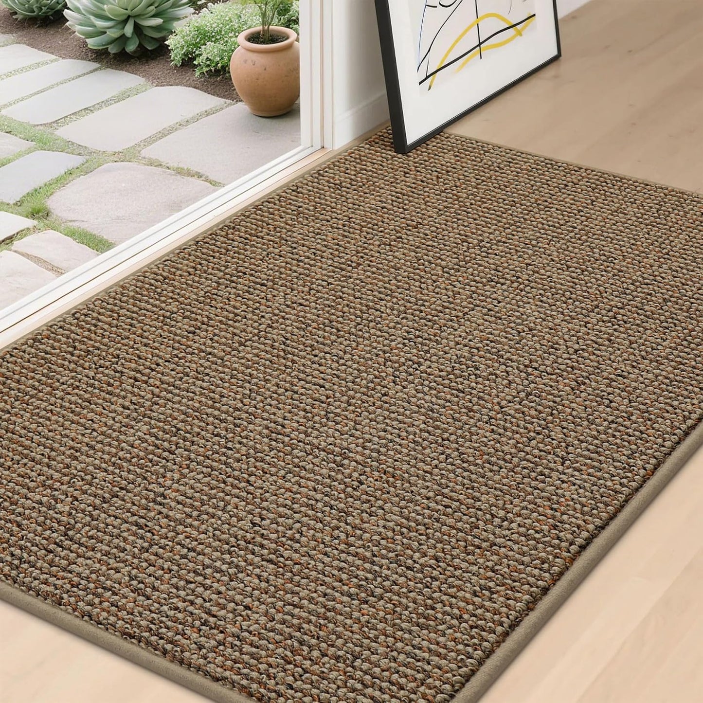 BEQHAUSE Dirt Trapper Door Mat 36" x 60", Non-Slip Washable Doormats Entrance Mat, Dirt Resistant and Absorbent Welcome Mat, Low Profile Floor Mats for Front Back Door and Entryway, Beige