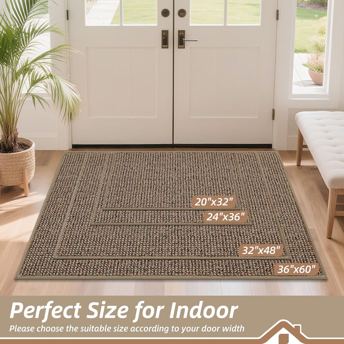 BEQHAUSE Dirt Trapper Door Mat 32" x 48", Non-Slip Washable Doormats Entrance Mat, Dirt Resistant and Absorbent Welcome Mat, Low Profile Floor Mats for Front Back Door and Entryway, Beige