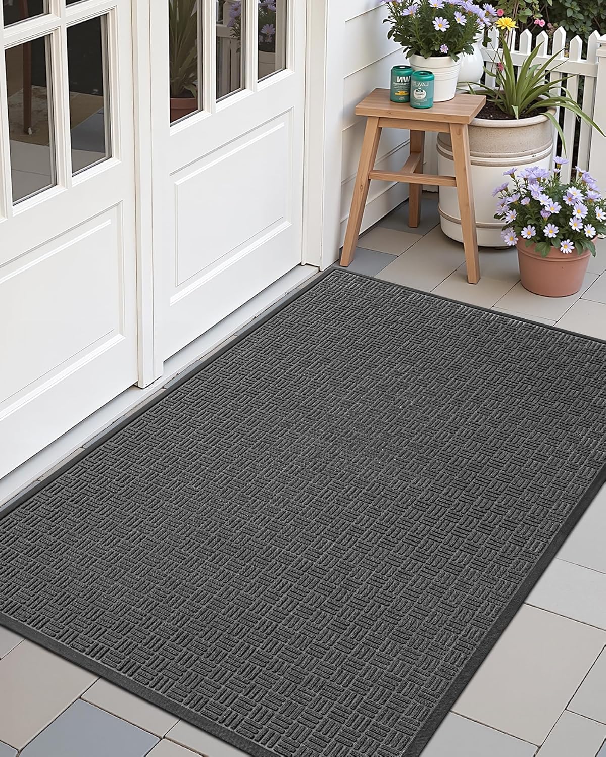 Color&Geometry Front Door Mat Outside Entrance, Heavy Duty Non Slip Low Profile Doormat for Entryway, Trap Dirt and Moisture Welcome Mats All-Weather, Easy Clean, Patio, Garage, 24"x36" Black