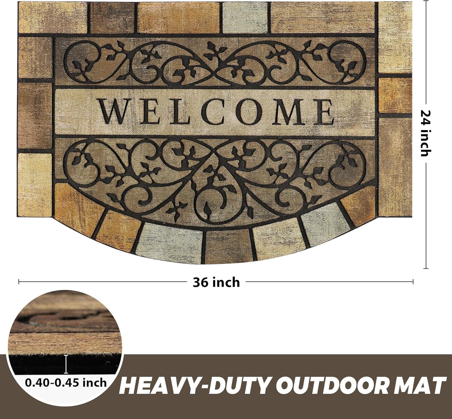 Durable Welcome Door Mats, 24"x36" Heavy-Duty Large Outdoor Mat for Front Door with Non-Slip Rubber Backing for Outside Entry, Garage, Patio, High Traffic Area