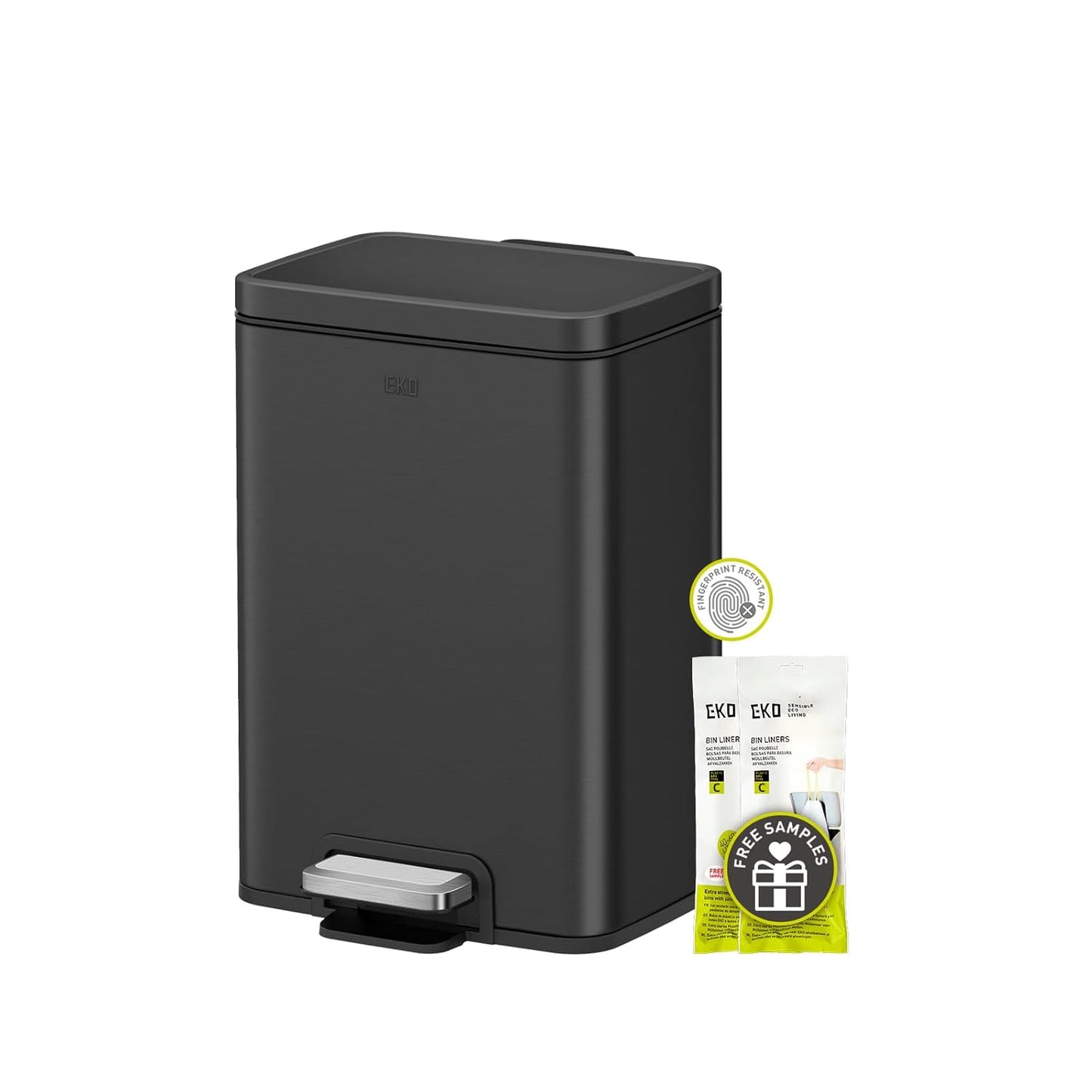 EKO Madison Matte Black 50 Liter/13.2 Gallon Step Trash Can with Inner Liner - Fingerprint Resistant Finish