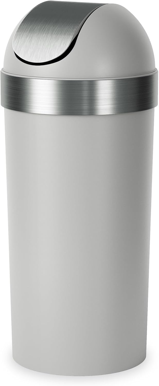 Umbra Vento Kitchen Trash Can with Open Top, Large 16-Gallon (62 L) Capacity, Black/Nickel
