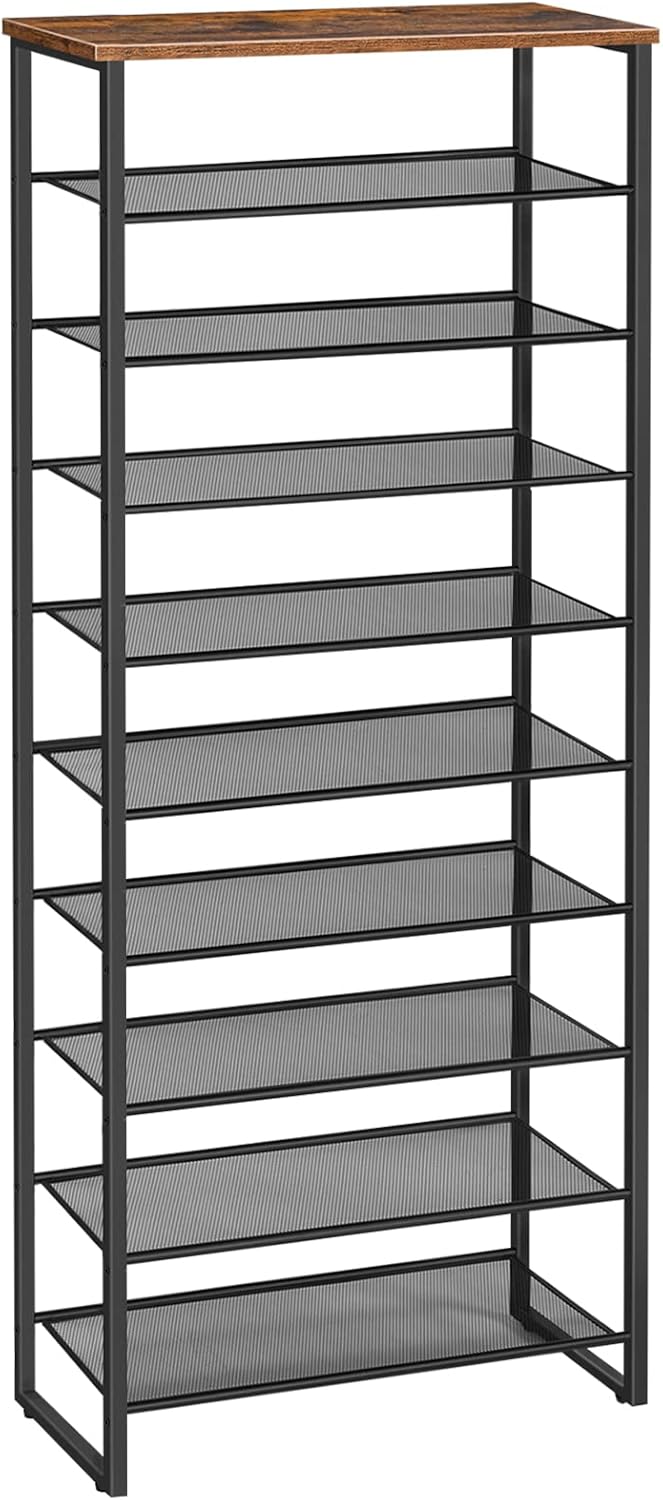 HOOBRO 10-Tier Shoe Rack, 29.5" L Shoe Storage Organizer, Large Capacity Shoe Shelf for Front Door Entrance, Entryway, Hallway, Holds 36-40 Pairs of Shoes, Closet, Rustic Brown and Black BF107XJ01