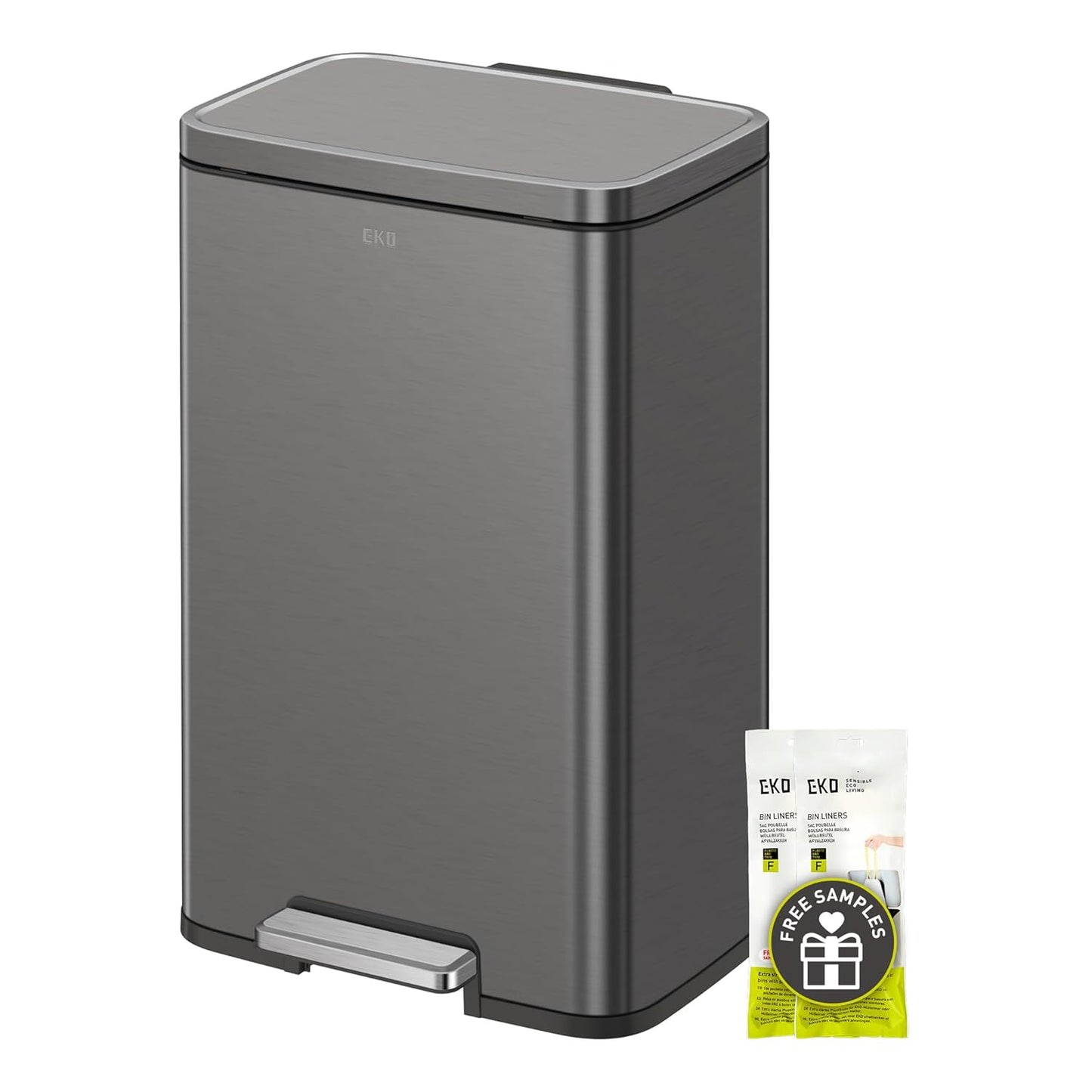 EKO Madison Matte Black 50 Liter/13.2 Gallon Step Trash Can with Inner Liner - Fingerprint Resistant Finish