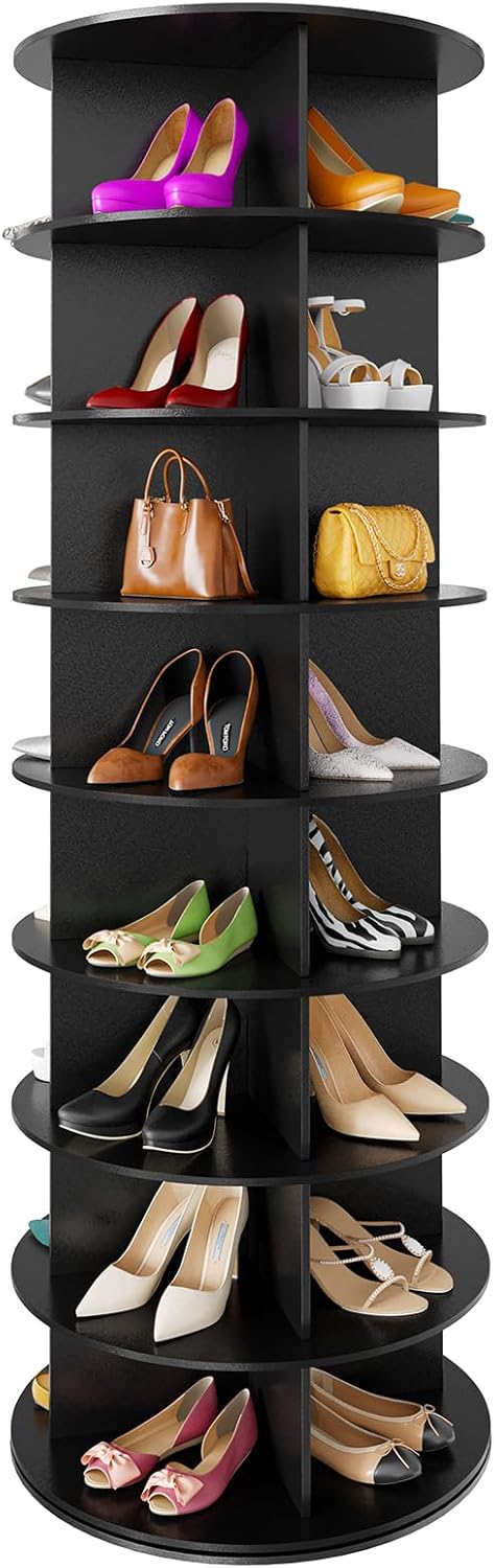 SpaceAid 7 Tier Rotating Shoe Rack Tower, Spinning Shoe Display Lazy Susan, Revolving 360 Shoe Rack Storage Round Carousel, Vertical Handbag Rotate Shoes Closet Organization (7-Tier White)