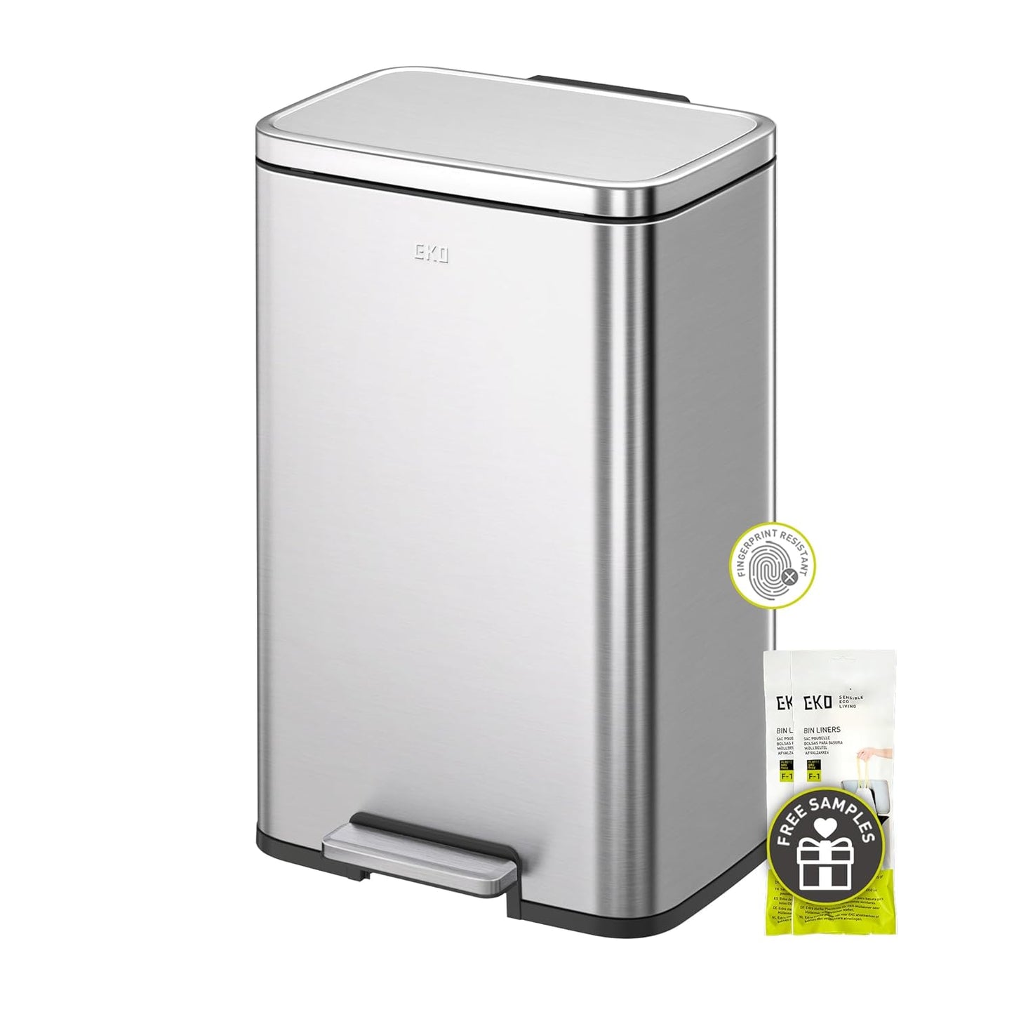 EKO Madison Matte Black 50 Liter/13.2 Gallon Step Trash Can with Inner Liner - Fingerprint Resistant Finish